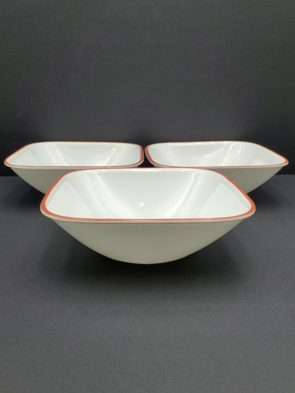 Corelle Square White Soup Cereal Bowls with Red Rims